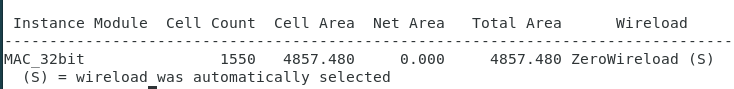 Synthesis area report for the 32-bit MAC implementation