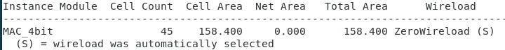 Synthesis area report for the 4-bit MAC implementation